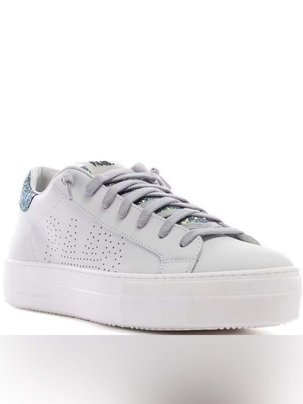 P448 | Thea White Leather Glitter Platform Sneakers, Size 40, Nwt